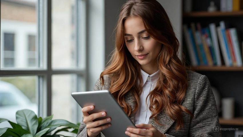 Persoon gebruikt tablet om rente te berekenen