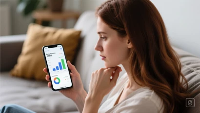 Vrouw bekijkt energieverbruik op smartphone