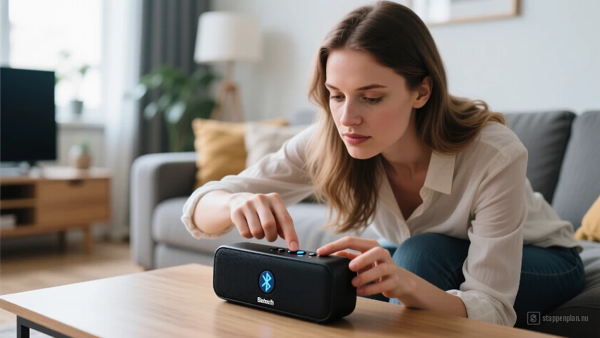 Vrouw stelt Bluetooth speaker in