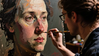 Schilder die de neus in een portret schildert.