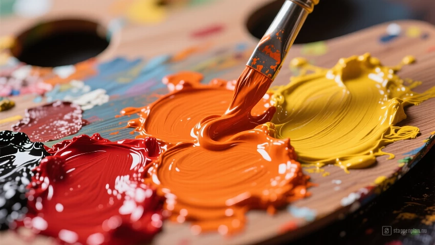Oranje verf op een palet