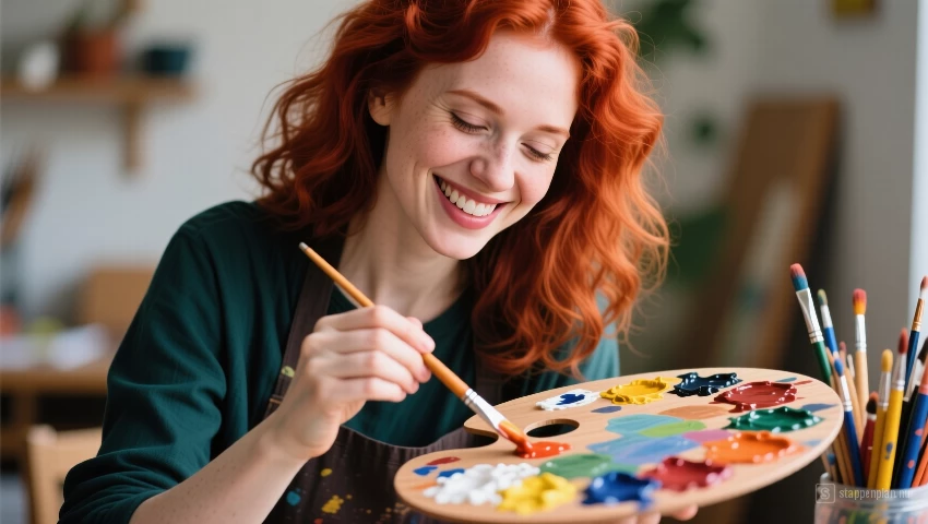 Vrouw die verf mengt