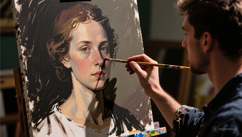 Schilder die schaduwen toevoegt aan een portret.