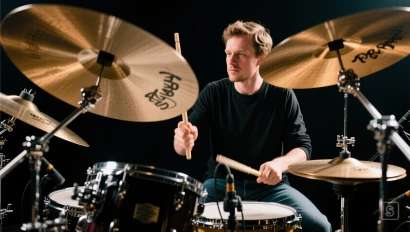 Drummer speelt de crash cymbal.