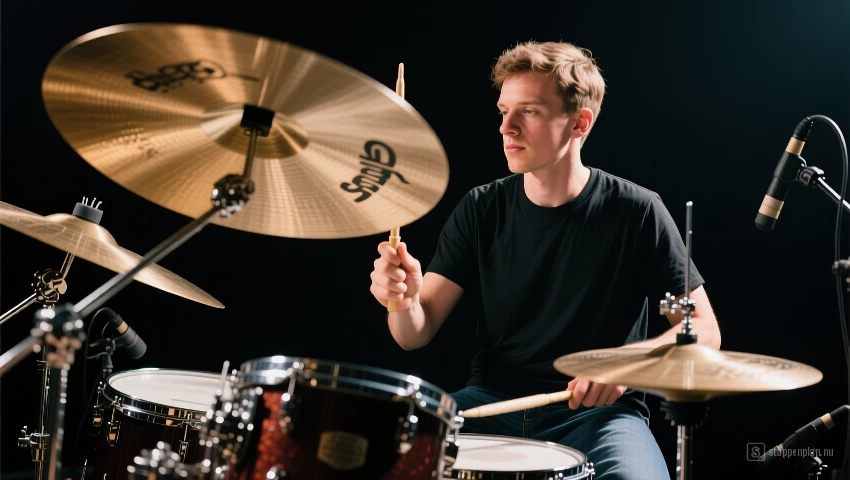 Drummer speelt de crash cymbal.