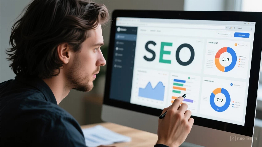 Persoon analyseert SEO data.