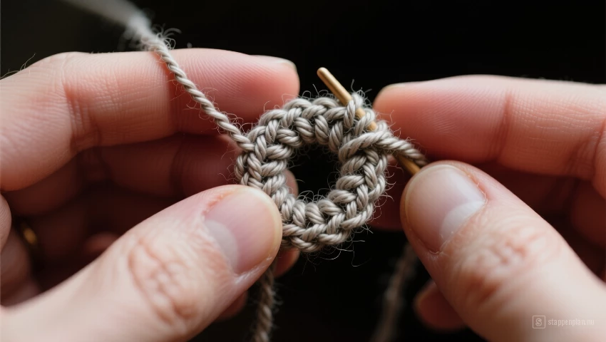 Dichtbij van garen dat om vingers wordt gewikkeld voor een magische ring.