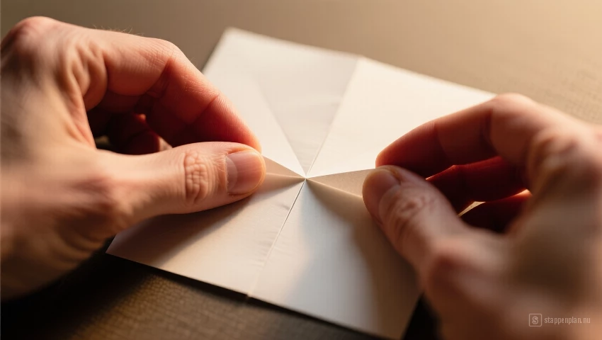 Handen die papier dubbel vouwen.