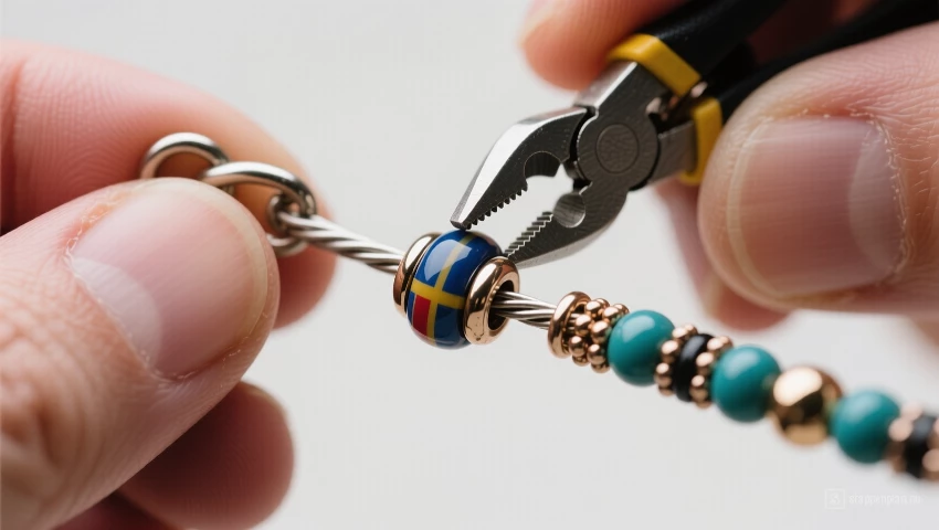 Krimpkraal die op een draad wordt bevestigd