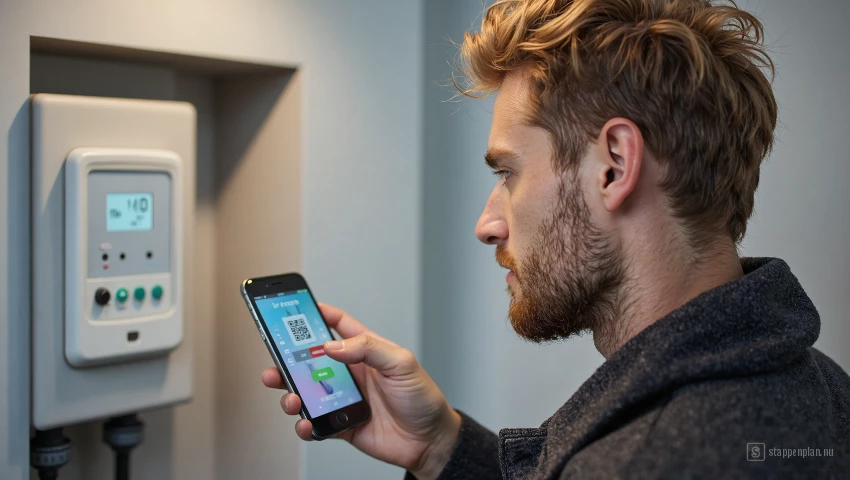 Man scant energiemeter met smartphone
