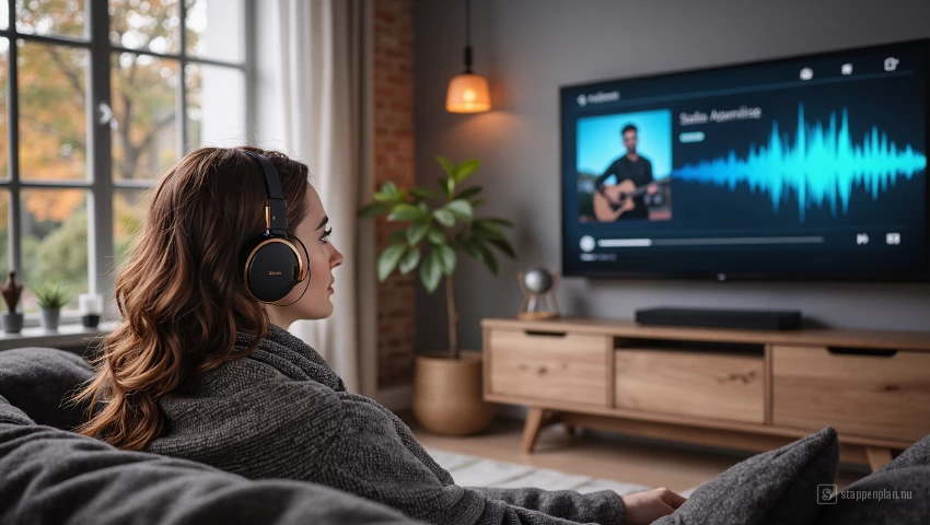 Vrouw luistert naar muziek