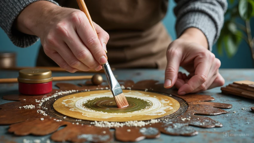 Schilder die kwasten schoonmaakt.