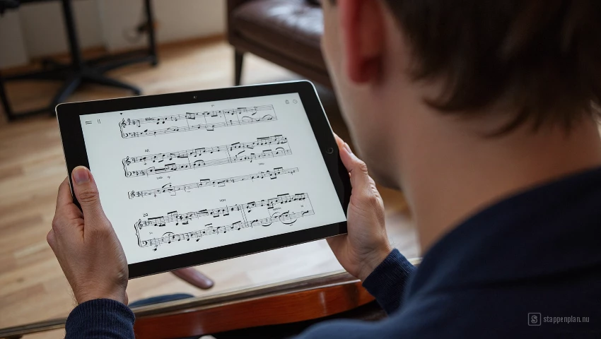 Muziekstudent die een nieuw nummer oefent