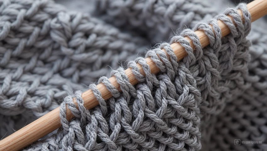 Breinaalden met een rij gebreide steken.