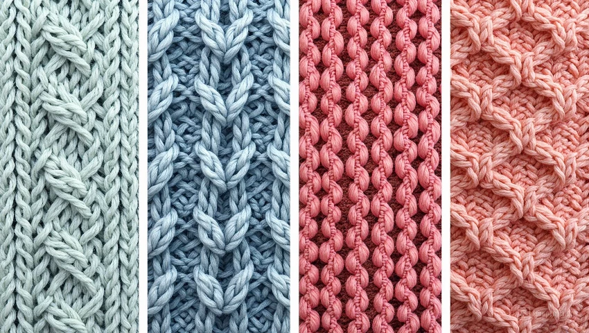 Illustratie van verschillende breistekenpatronen.