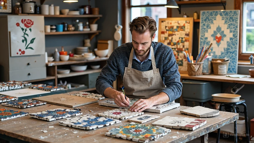 Mozaïek werk in uitvoering