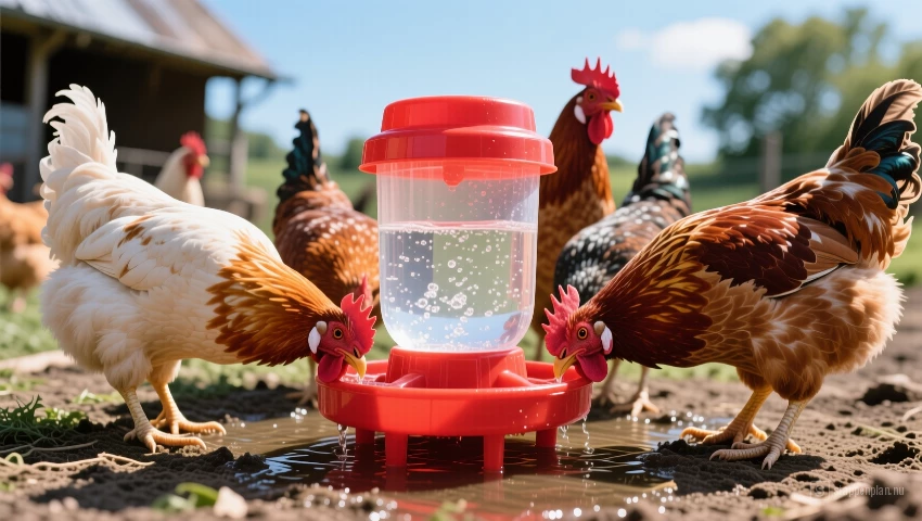 Kippen drinken uit een waterbak.
