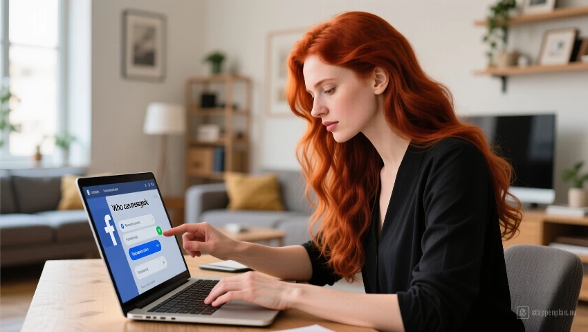 Vrouw die Facebook bericht instellingen aanpast