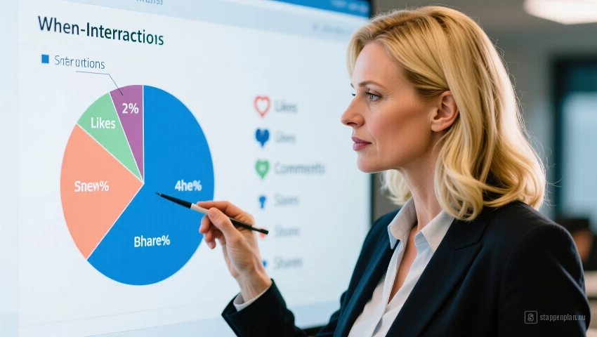 Vrouw analyseert taartdiagram interacties