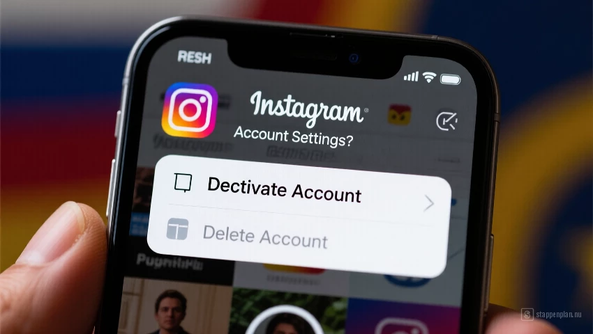Instagram instellingen met de opties 'Account deactiveren' en 'Account verwijderen'.
