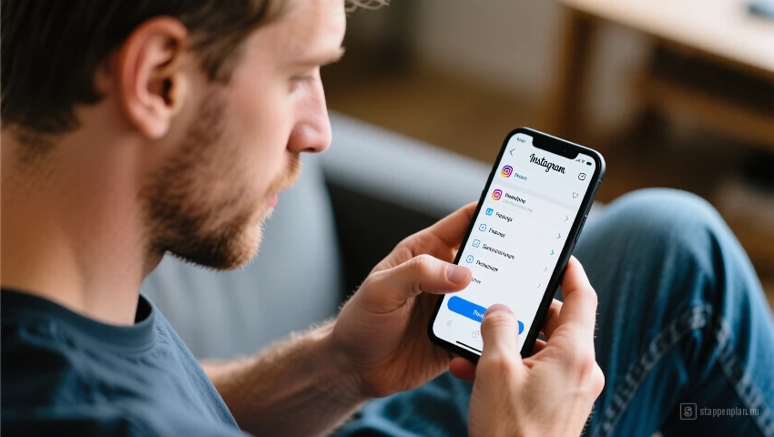 Man die door Instagram instellingen scrollt