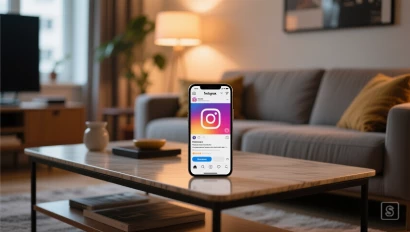 Smartphone met Instagram op salontafel