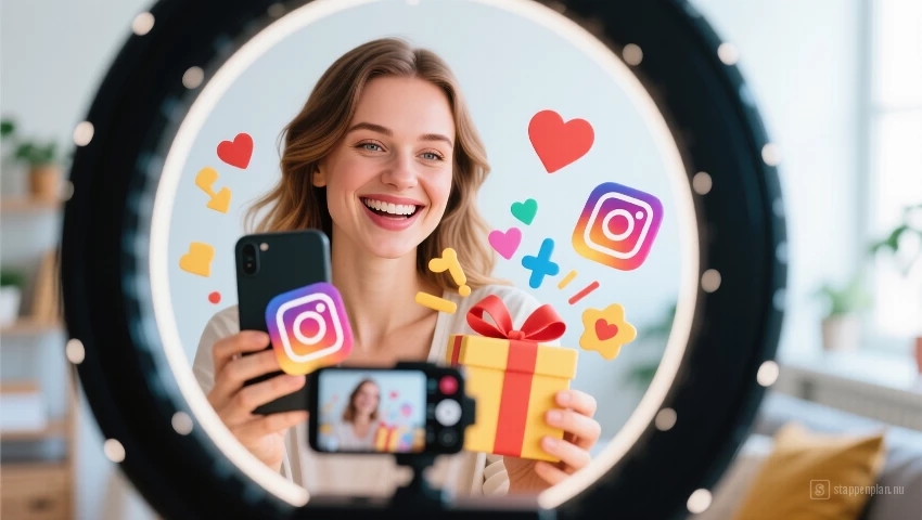 Vrouw maakt aantrekkelijke Instagram Story voor giveaway