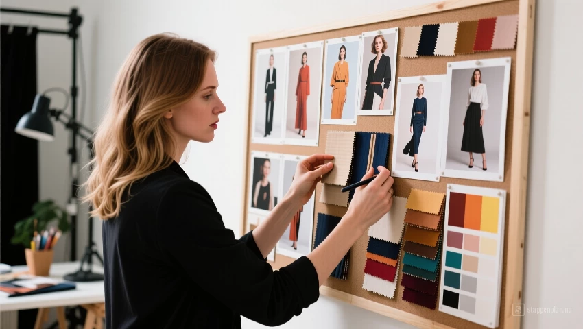 Vrouw die een fysiek moodboard maakt