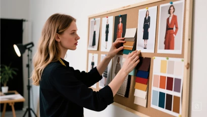 Vrouw die een fysiek moodboard maakt