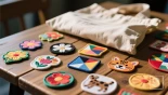 Diverse patches op een houten tafel