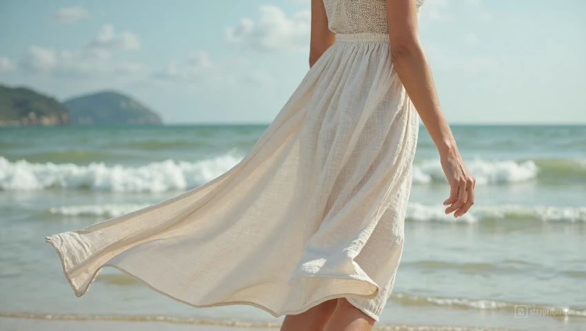 Linnen jurk die waait in de wind