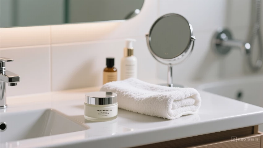 Minimalistische badkamer met crème