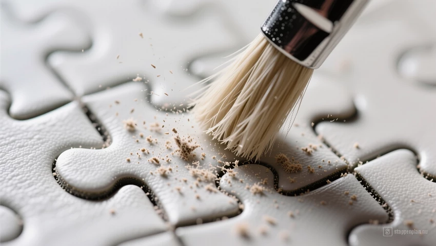 Macro foto van borstel op puzzelstuk.