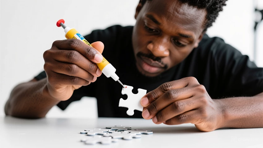 Afrikaanse man brengt lijm aan met een applicator.