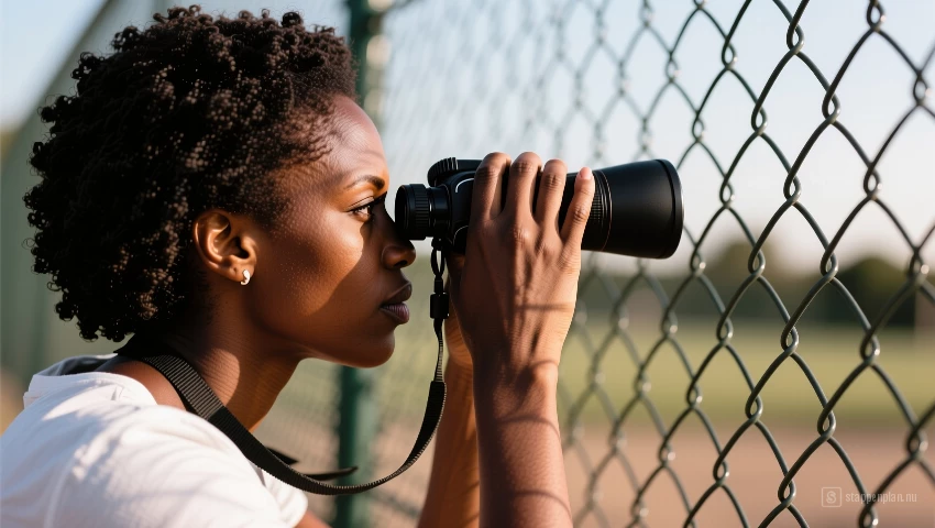 Vrouw controleert vervorming hek
