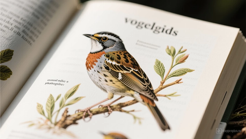 Detail van een vogelgids met vogelillustratie