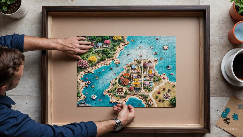 Luchtaanzicht van puzzel in frame.