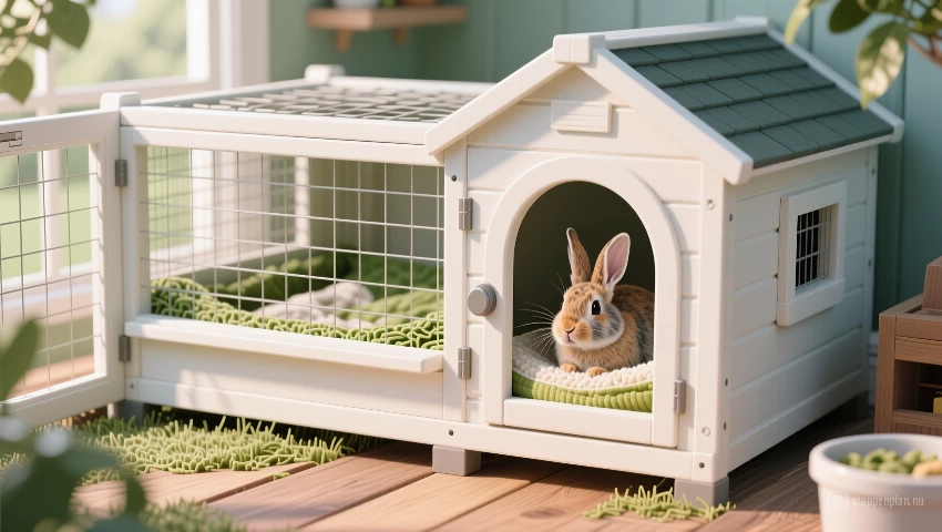 Digitale illustratie van schoon konijnenhok.