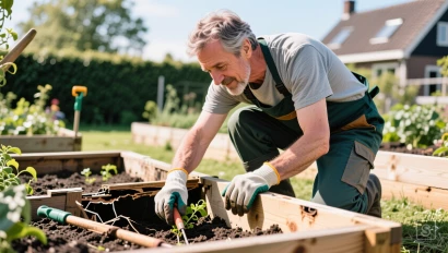 Nederlandse tuinier inspecteert de bak op schade.