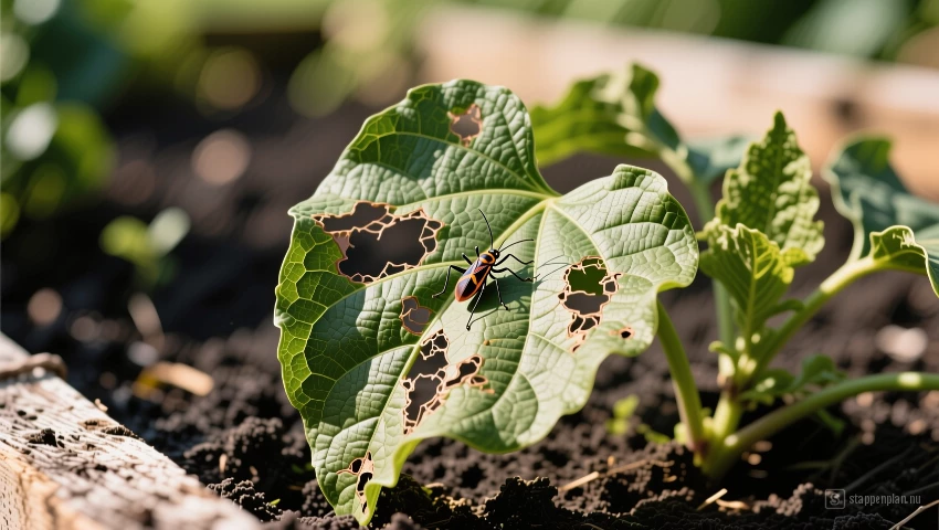 Blad met insectenschade.