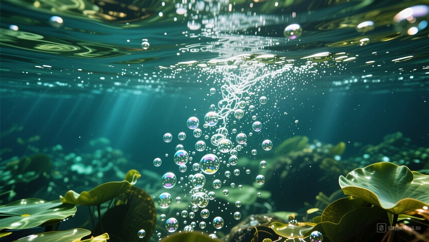 Onderwaterfoto met zuurstofbellen.