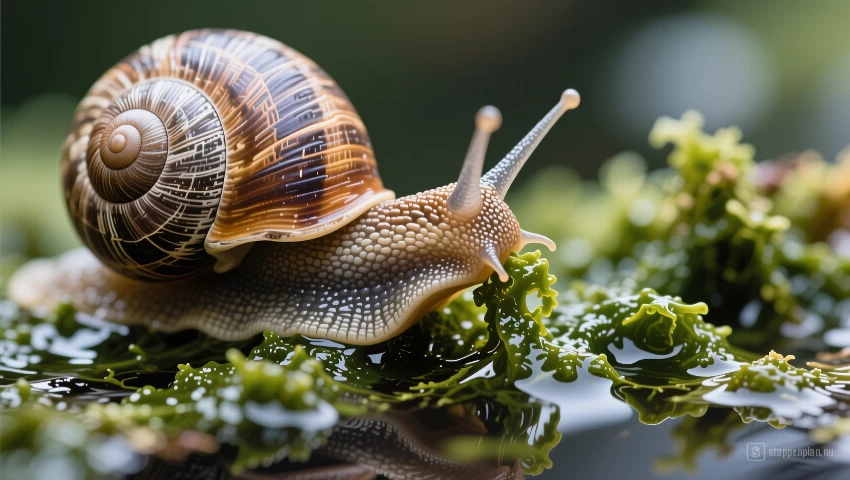 Macro foto van slak en alg.