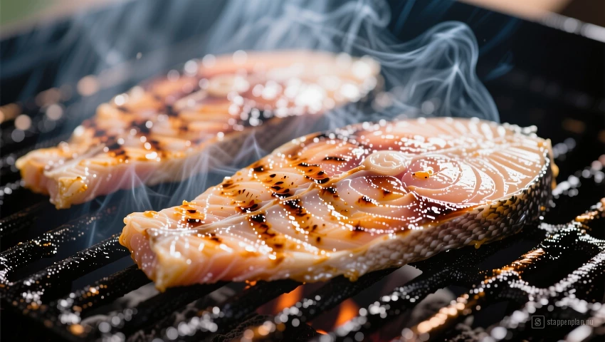 Visfilets grillen op hete grill.