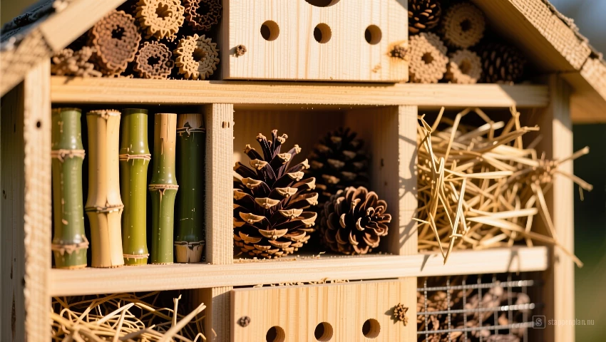 Compartimenten gevuld met materialen.