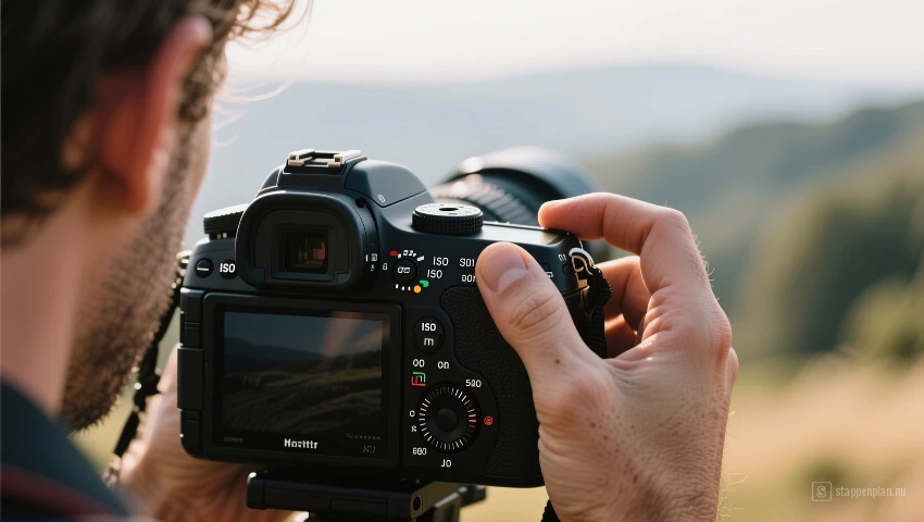 Fotograaf stelt camera instellingen in.