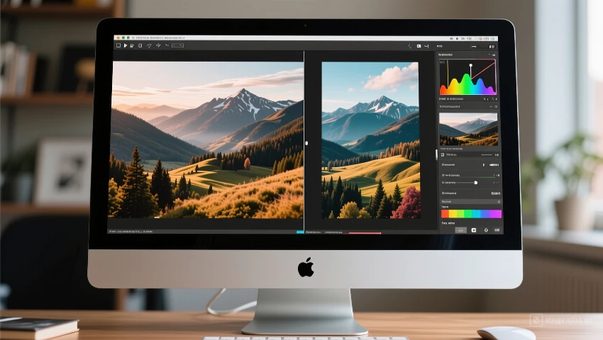Computer scherm met bewerkingseffecten.
