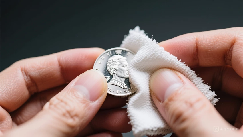 Digitale illustratie van het schoonmaken van een munt.