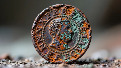 Macro opname van een aangetaste munt.