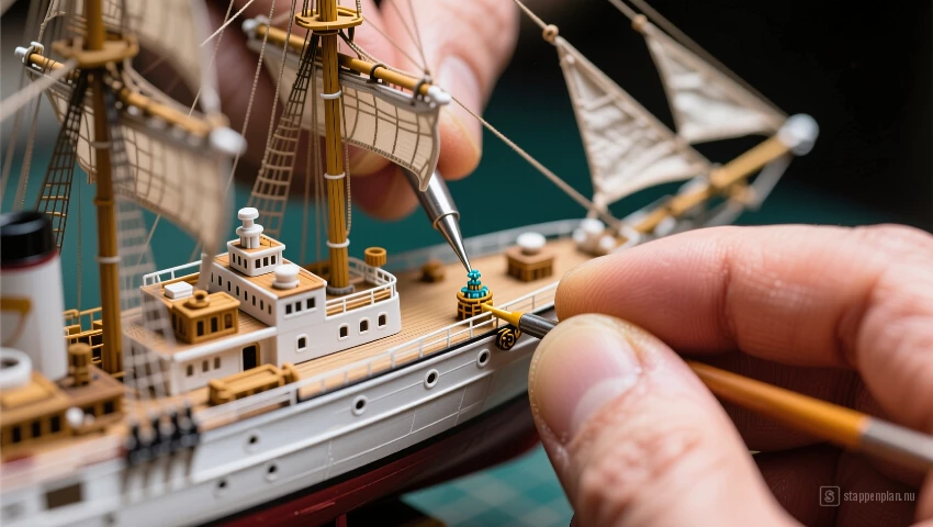 Close-up van het bevestigen van details op het dek.