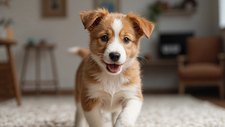Onrustige puppy die heen en weer loopt.